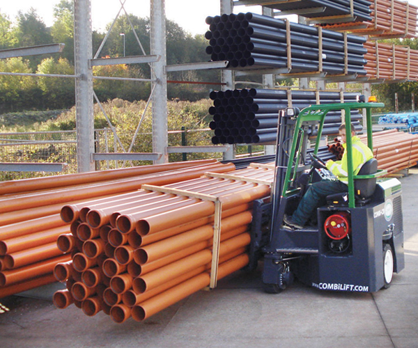 Combilift – COMBI CB – Multi-Directional counterbalance forklift – handling long loads - Building Supply - DIY - Plastic Pipe