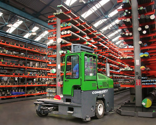 Combilift – Combi C-Series – Multi-directional Forklift – Long Load Handling - Speciality Metals - Stainless Steel - Guided Aisle - Warehouse